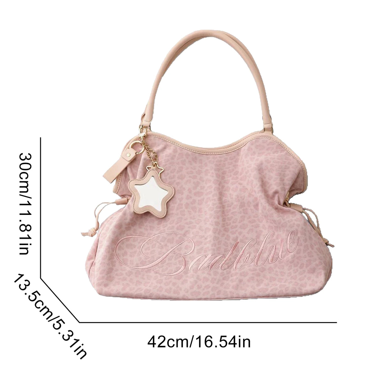 Y2K BadBlue Embroidered Leopard Print Tote Bag Large Capacity Shoulder Bag with Star Mirror Pendant Korean Trendy Women...