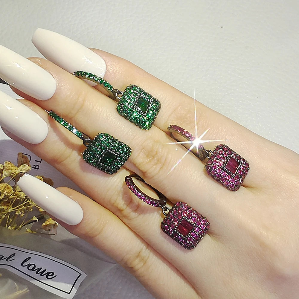 Moonso Luxury Red Green Color Rectangle Earrings for Women Anniversary Gift Jewelry Wholesale E6928