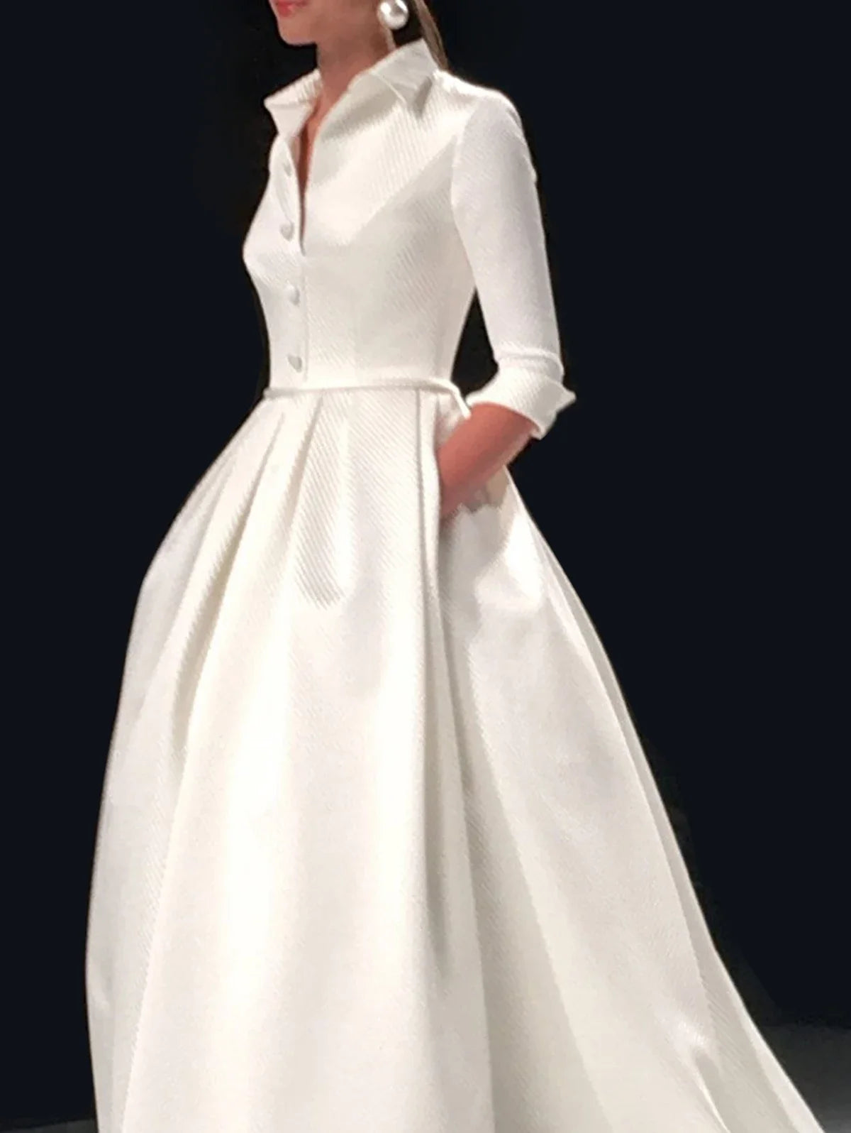 Fashion Elegant Long Dress for Women Solid Color Party Evening Bridesmaid Pockets Turndown Collar Maxi Dress Vestidos de gala - Kimlud