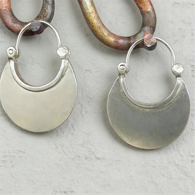 Vintage Silver Color Metal Half Round Earrings Ethnic Personality Smooth Surface Hoop Earrings for Women Jewelry