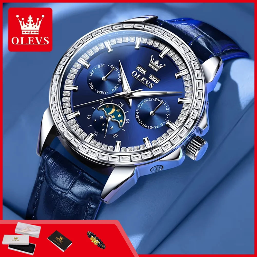 OLEVS 6695 Luxury Man Watch Original Brand Diamond Bezel Moon Phase Waterproof Glow Automatic Mechanical Wrist Watches...