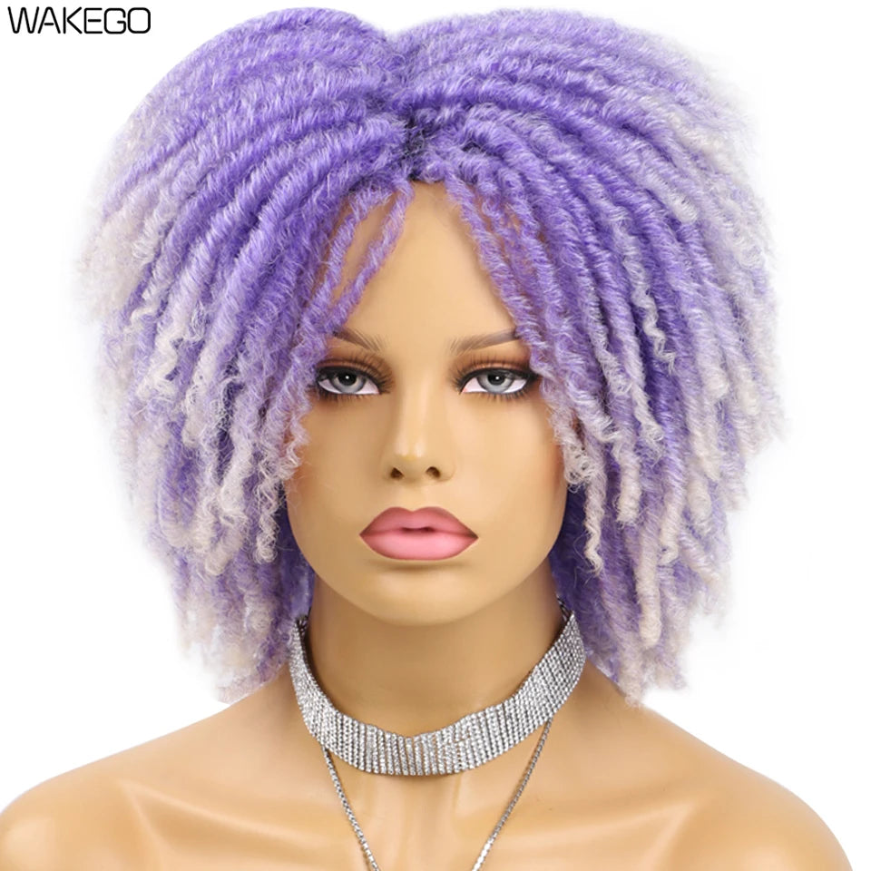 Ombre Short Dreadlock Wigs Blonde Grey Purple 27 30 350 Bug 12 Colors Wig Curly Synthetic Twist Faux Locs Wig Dreads...