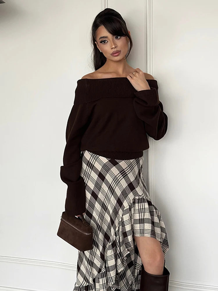 Fashion Black White Plaid Skirt Women Ruff Irregular High Waist Loose Skirts Female Spring New Chic Casual Holiday Streetwear - Kimlud