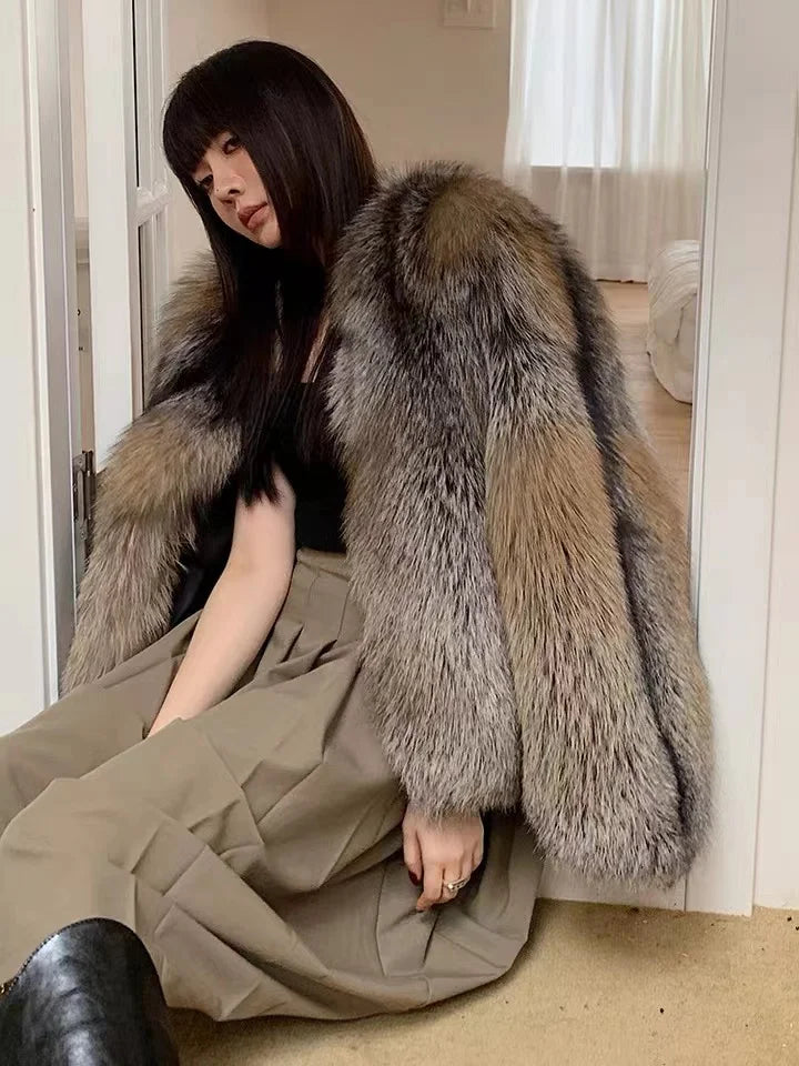 High-end Rare Gold-edged Fox Fur Fur Coat Women's Coat Internet Celebrity New Year Winter Fur Coat