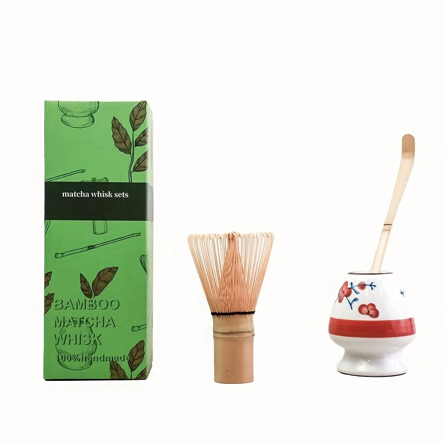 3pcs/set Matcha Set Bamboo Whisk Tea spoon Ceramic fittings Matcha Whisk (Chasen) Tea Spoon And Scoop (Chashaku) Tea-making Tool