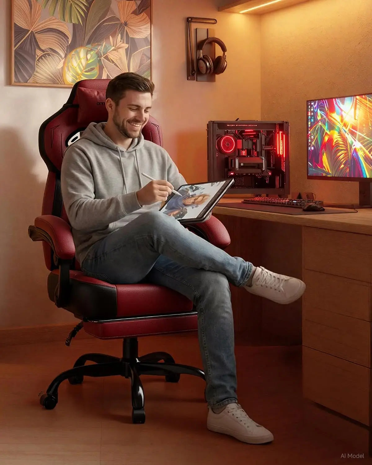 GTPLAYER Ergonomic Gaming Chair, High Back with Footrest, Wide Seat, Lumbar Support, Wine Red | Kimlud Gaming Luxury Chair