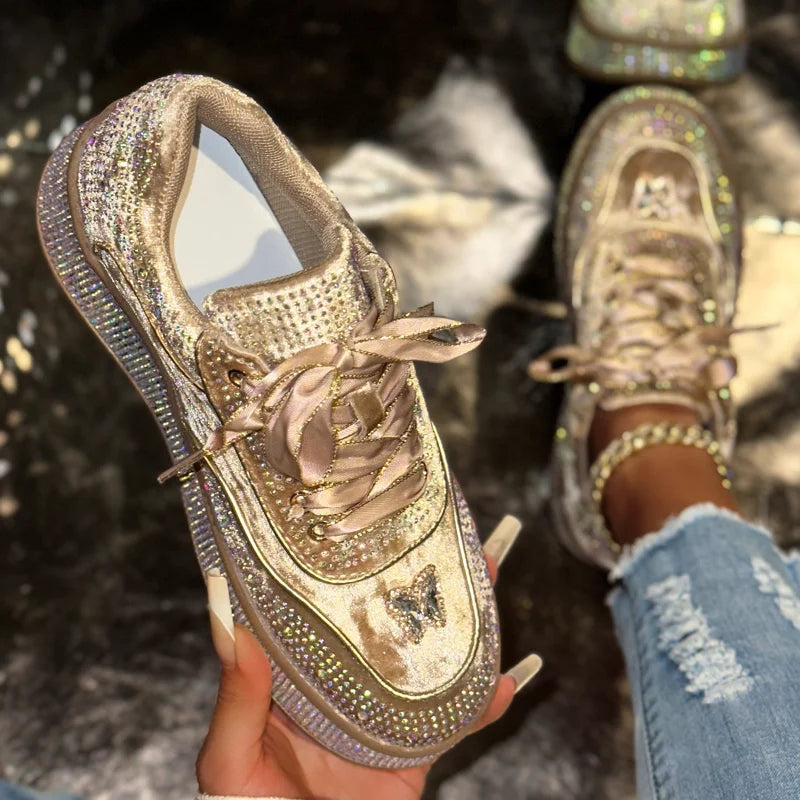 Luxury Suede Flat Sneakers Outdoor Platform Female Casual Shoes Women Fashion Designer Rhinestone Ladies Shoes Zapatos De Mujer