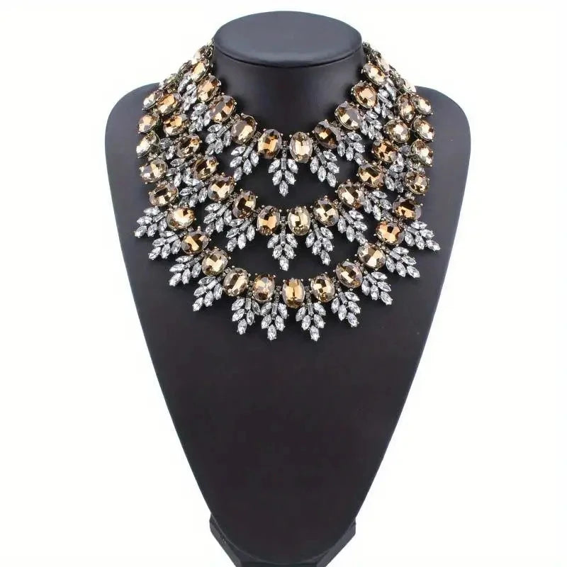 Dvacaman Statement Luxury Bib Rhinestone Choke Necklace for Women,Wedding Party Jewelry Accessories