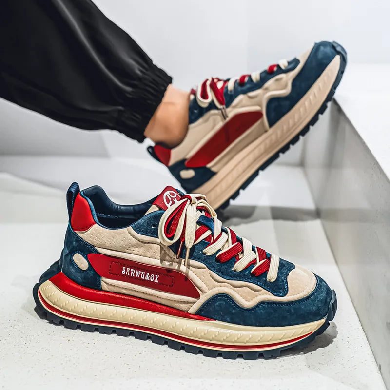 Color-Block Dad Shoes Men's Spring Autumn New Style Thick Bottom Sports Shoes Casual Running Shoes Low Cut Breathable Mesh - Kimlud