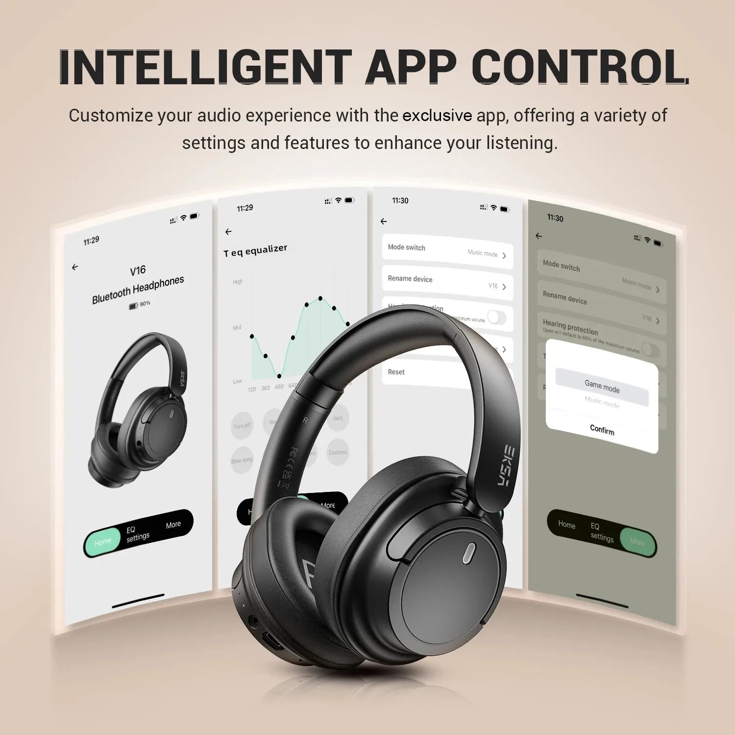 Oneodio EKSA V16 Wireless Headphones Bluetooth 5.3 Over Ear Headset With Mic Bass/Pop Mode Hi-Res HiFi Wired Headphones 90H APP