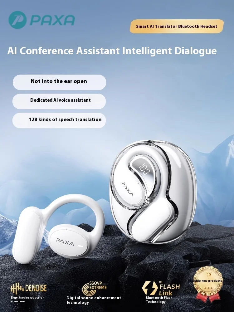 Paxa Openair5 AI AI Intelligent Bluetooth Earphones Translation 128 Languages Minutes Meeting Hanging Ear Type Headsets Custom