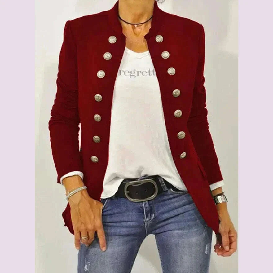 Women's Solid Color Stand Up Collar Cardigan Button Decoration Casual Jacket Autumn/winter 2024 Autumn
