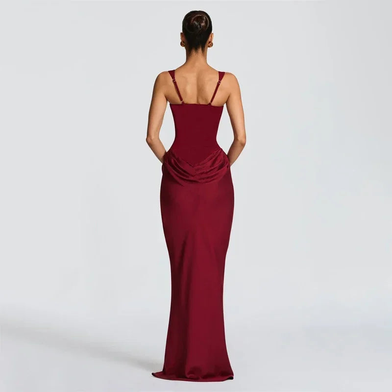 Sexy Luxury Pleated Sling Long Dress Women Elegant Solid Sleeveless Slim Fit Maxi Dresses 2026 Shinny Daily Lady Vestidos New