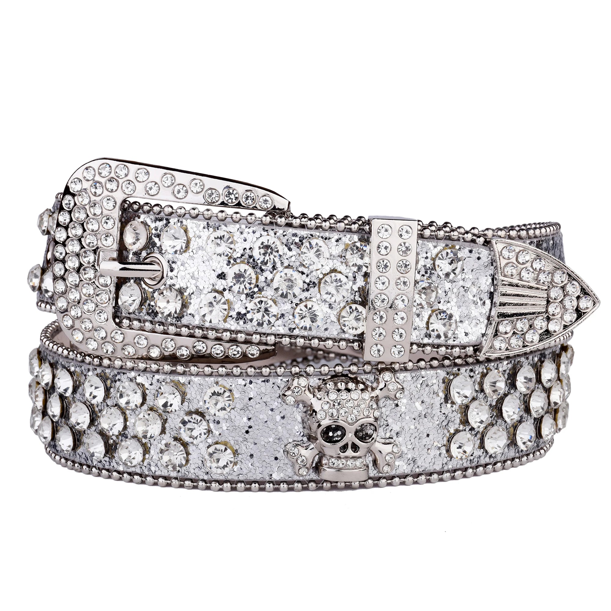 Rhinestone SkullBelt Western Cowgirl Belts For Women Girls Studded PU Leather Country Belt