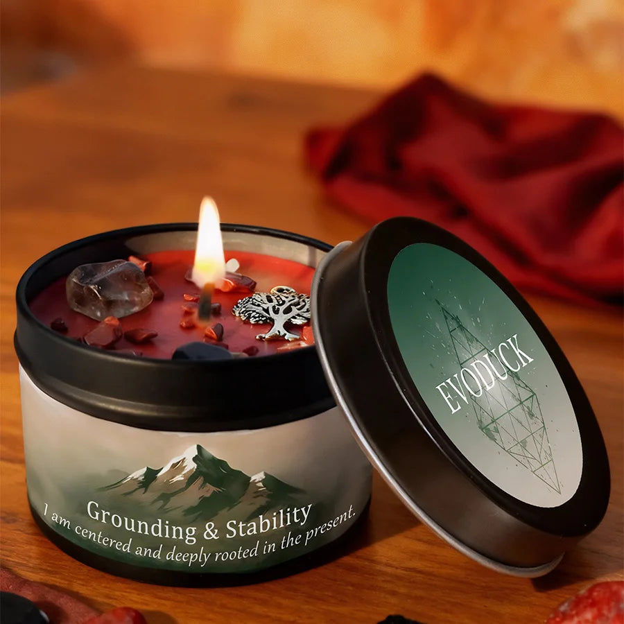 EVDUCK 3oz Scented Candle, Vetiver & Cedarwood Scent with Crystals, for Gifting Suitable for Christmas, Halloween Female Friends