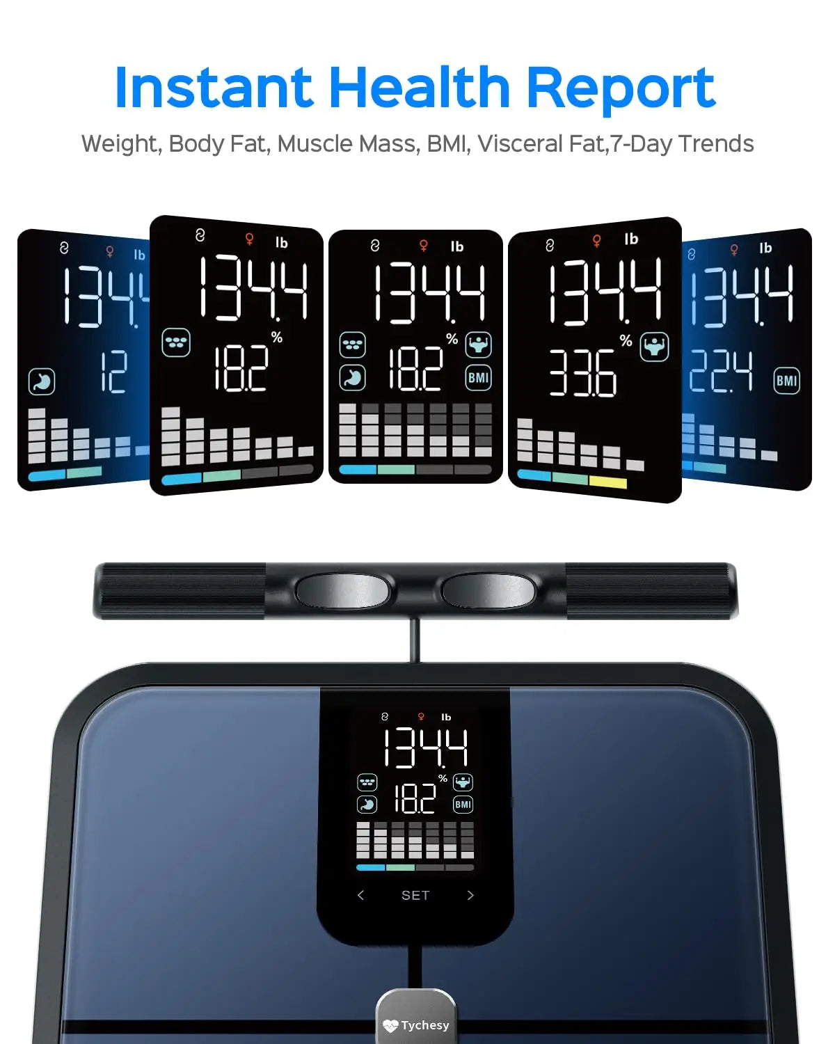 Smart Body Scale with 8 Electrodes, Measures BMI Fat Muscle Offline, No Phone Needed, FSA HSA Eligible - Kimlud