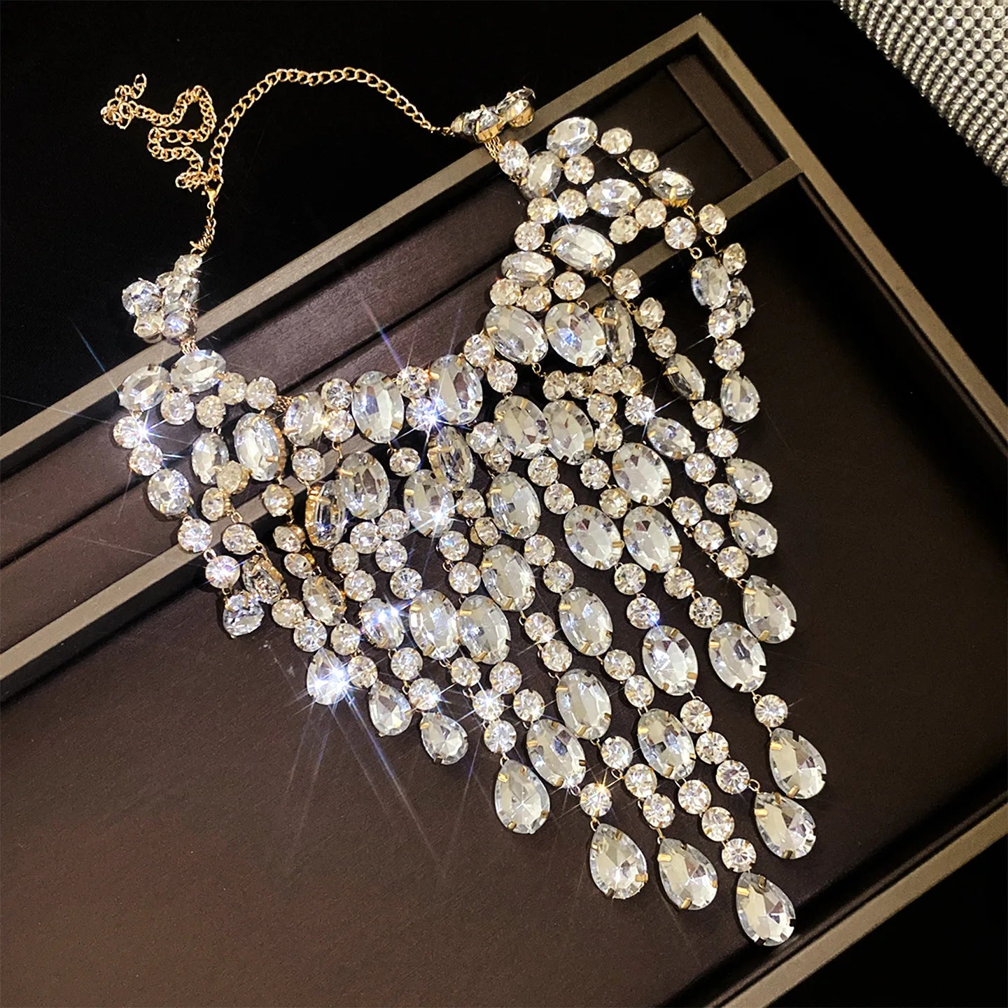 Luxury Tassel Water Drop Rhinestone Choker Necklace for Women Oversized Sparkly Elegant Evening Party Wedding Statement...