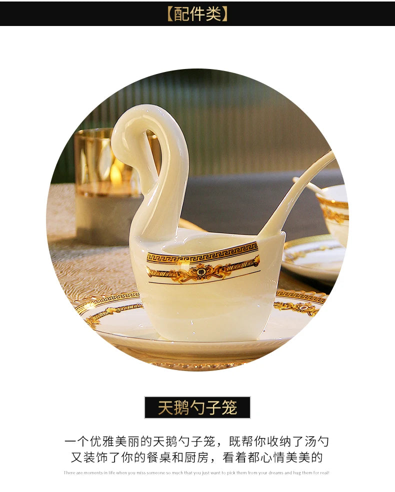 European Gold Luxury Tableware Designer Wedding Party Fine Bone China Dinnerware Sets Christmas Restaurant Vaisselle Dishes