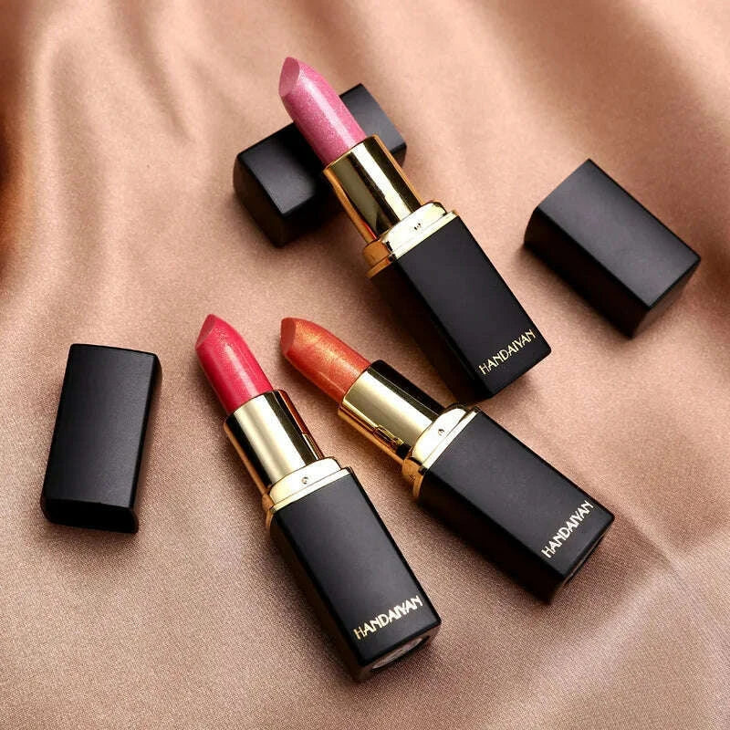 Handaiyan 9 Colors Glitter Matte Velvet Nude Lipstick Shimmer Sexy Red Pigments Makeup Long Lasting Waterproof Profissional