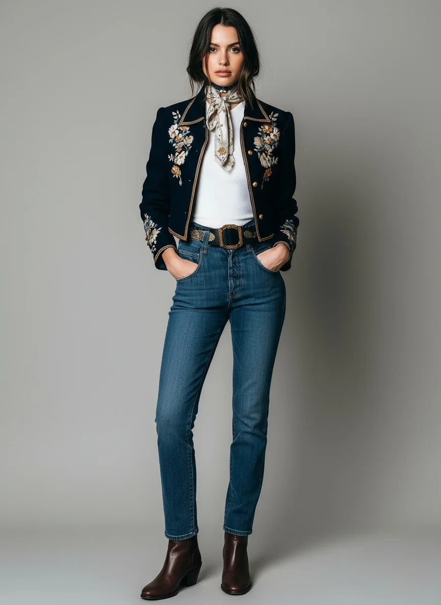 American Retro Floral Printed Jacket for Women'a Fall Winter Turn Down Collar Single Breasted Casual Vintage Short Coat 2025