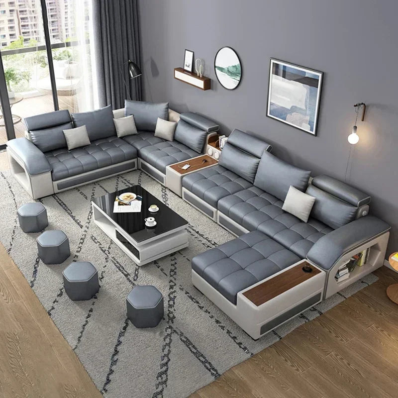 A Modern living room sectional sofas couches fabric sofa couch bed set U shape 7 seater living room Furniture designs factory - Kimlud
