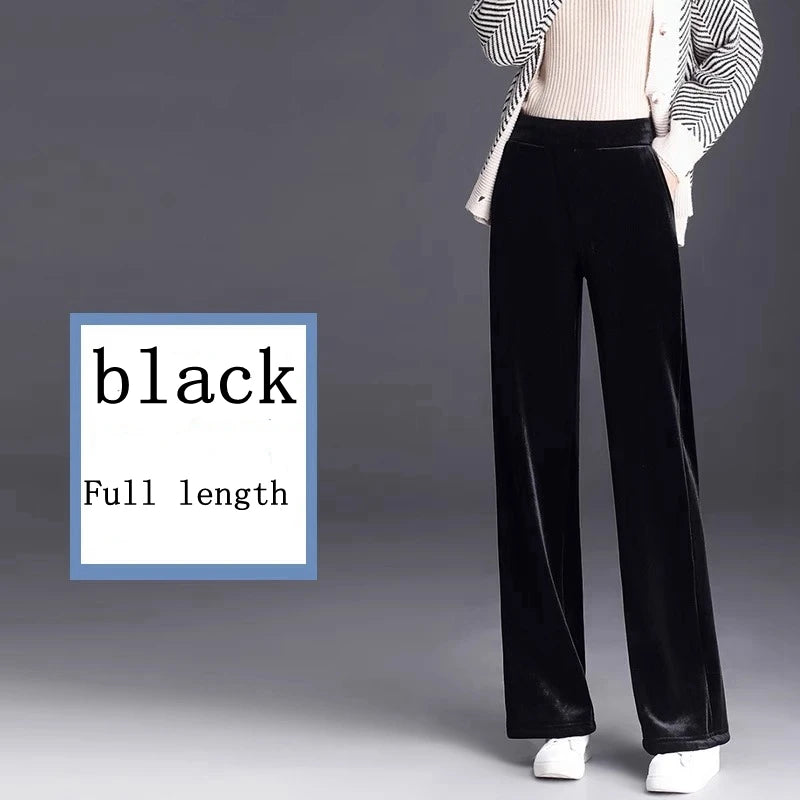 Golden Velvet Wide Legged Pants 2024 Spring and Autumn High Waist Hanging Good Casual Pants Blue Loose Straight Women's Pants6XL