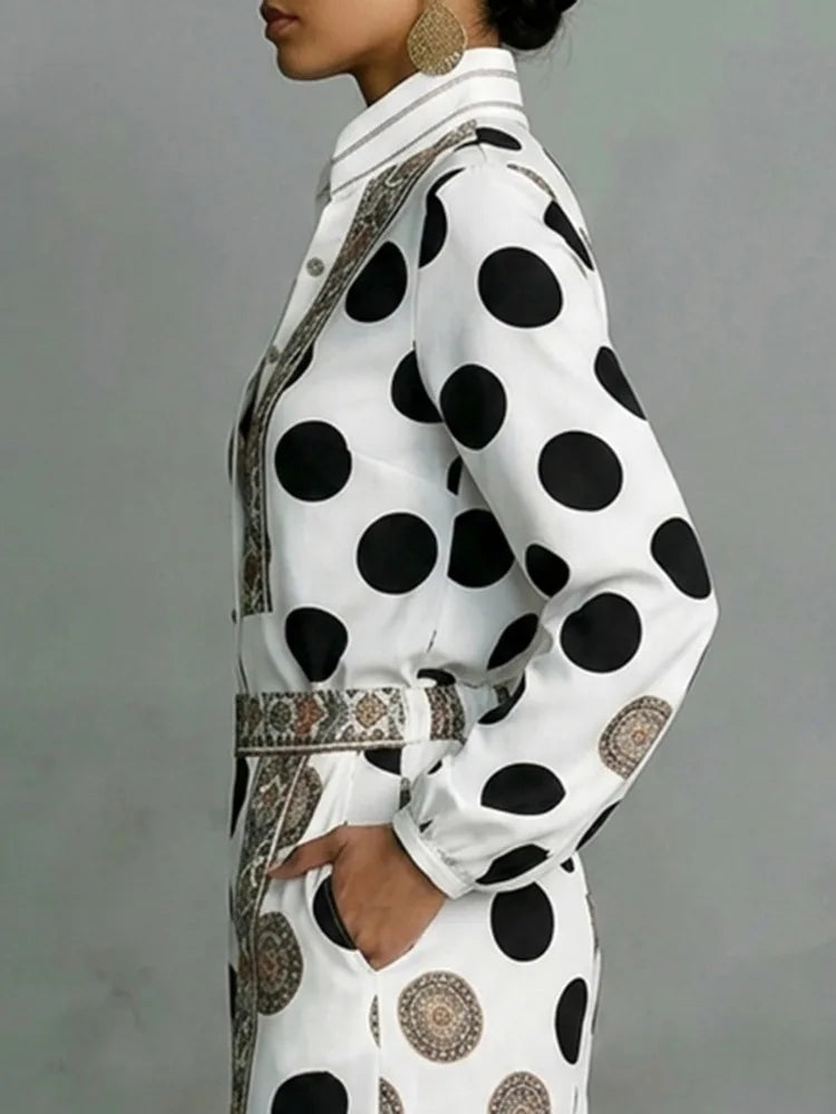 Yeezzi Women's Retro Floral Polka Dot Stand Collar Shirts Tops Long Sleeves Loose Fit Elegant Casual Daily Commuter Blouses