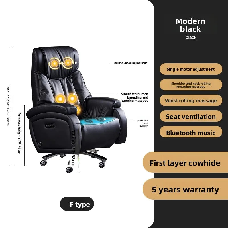 Electric Massage Boss Chair Heated Ventilated Gaming Chair Genuine Leather Executive Computer Seat Luxury Ergonomic Office Chair