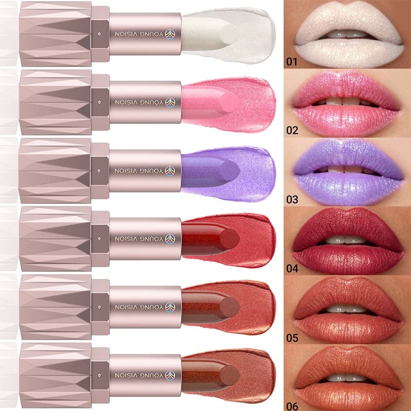 6 Colors Pearlescent Metallic Glitter Velvet Lipstick Waterproof Lasting Gold Reddish Brown Matte Shimmer Lip Tint Korean Makeup