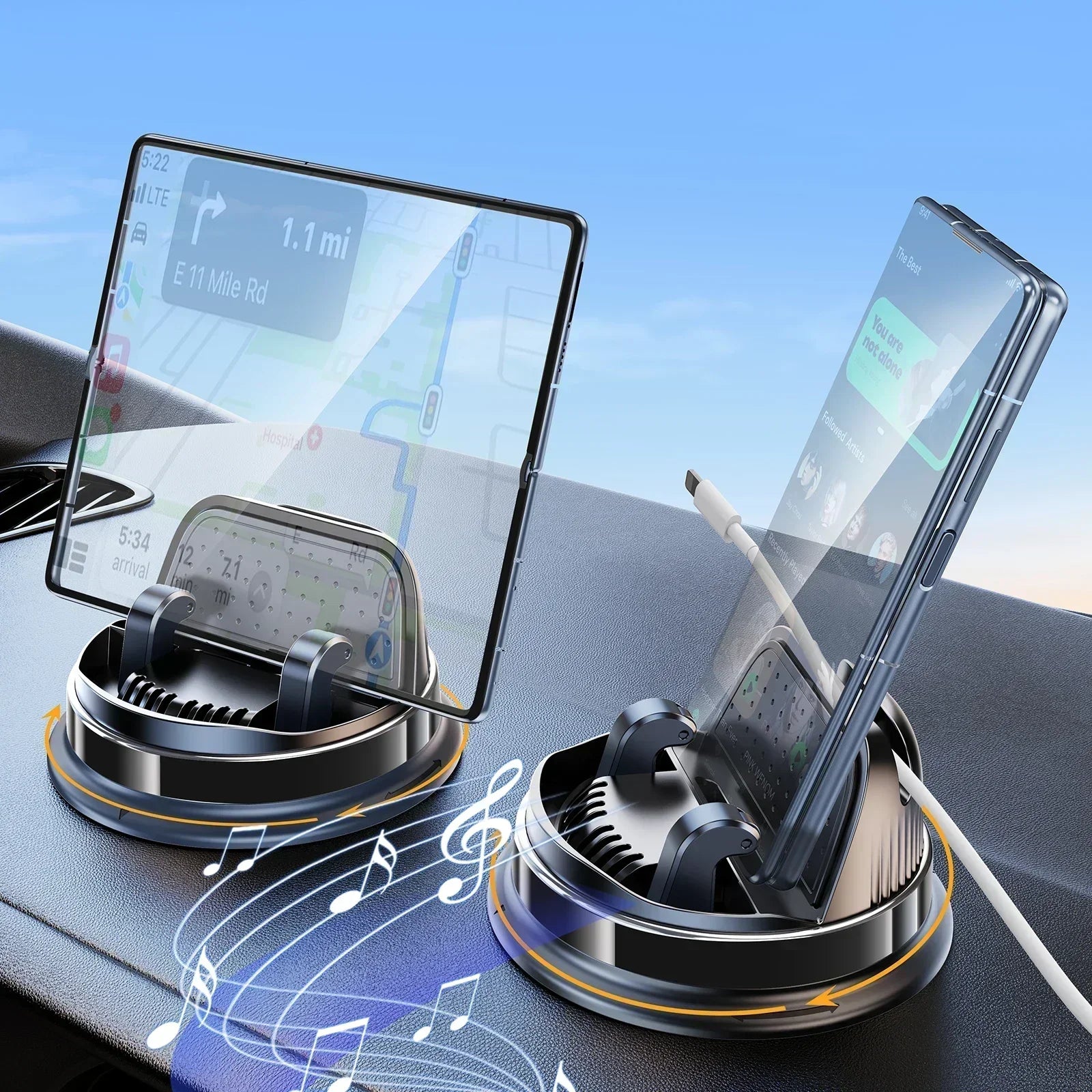 Oatsbasf Car Phone Mount Holder for Dash One-Handed Operation 360° Rotation Car Navigation Holder for iPhone Samsung Z Fold 6 5