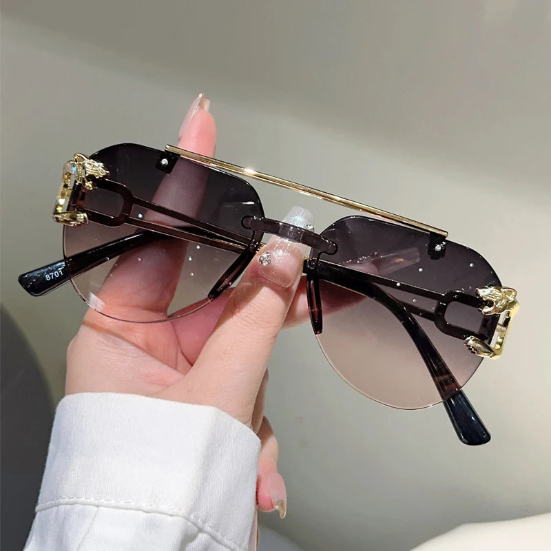 KAMMPT Rimless Pilot Sunglasses Men Fashion Vintage Gradient Casual Shades Women Trendy Brand Design Outdoor Decor Sun...