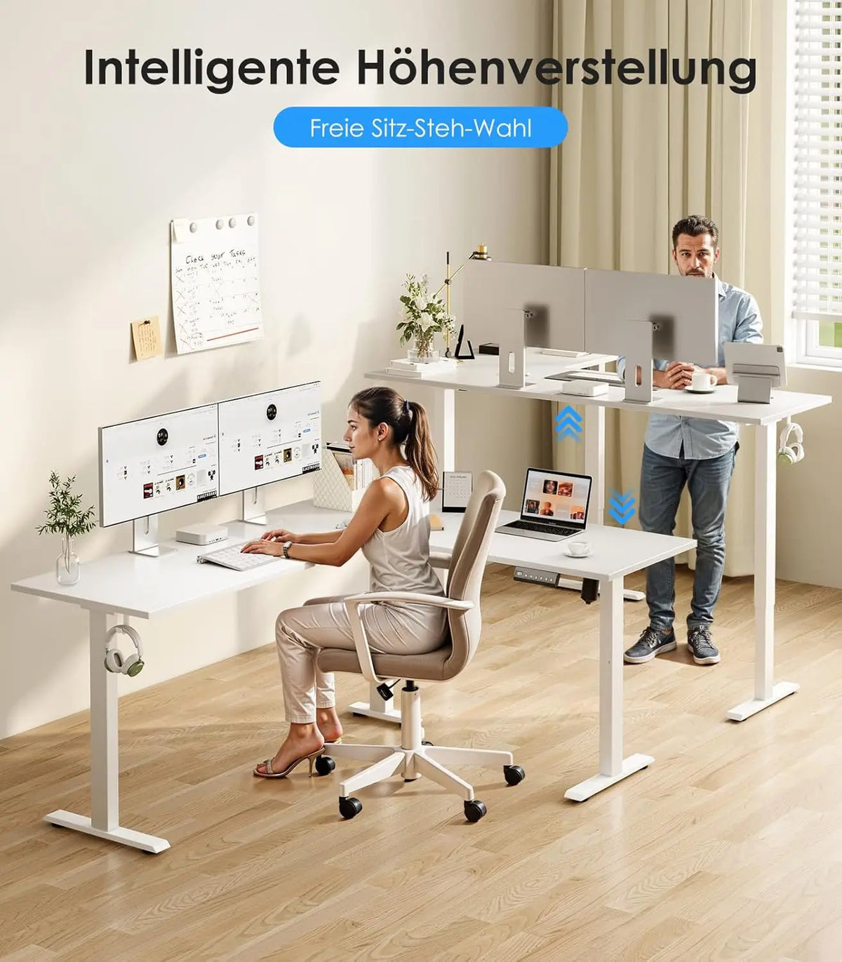 OffiGo L-Shaped Height Adjustable desk 180x140 cm desk Height Adjustable Electric White | Kimlud Office Luxury Desk