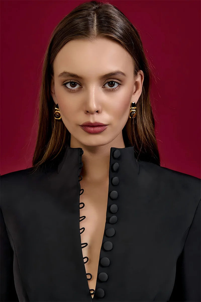 Blifanbo Elegant Long Sleeve Mini Dress Women Gown Bodycon Fashion Single Breasted Solid Patchwork Slim Sexy Club Party Dress