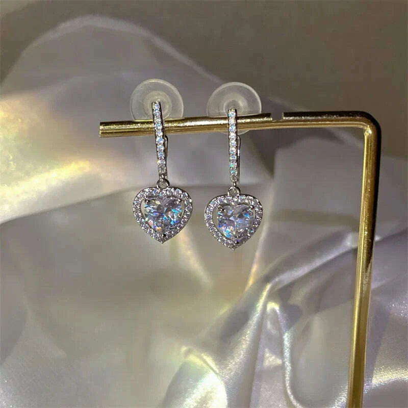 Exquisite Pink Heart Shape Bowknot Stud Earrings For Women Shining CZ Zircon Love Earring Girl Wedding Party Temperament Jewelry