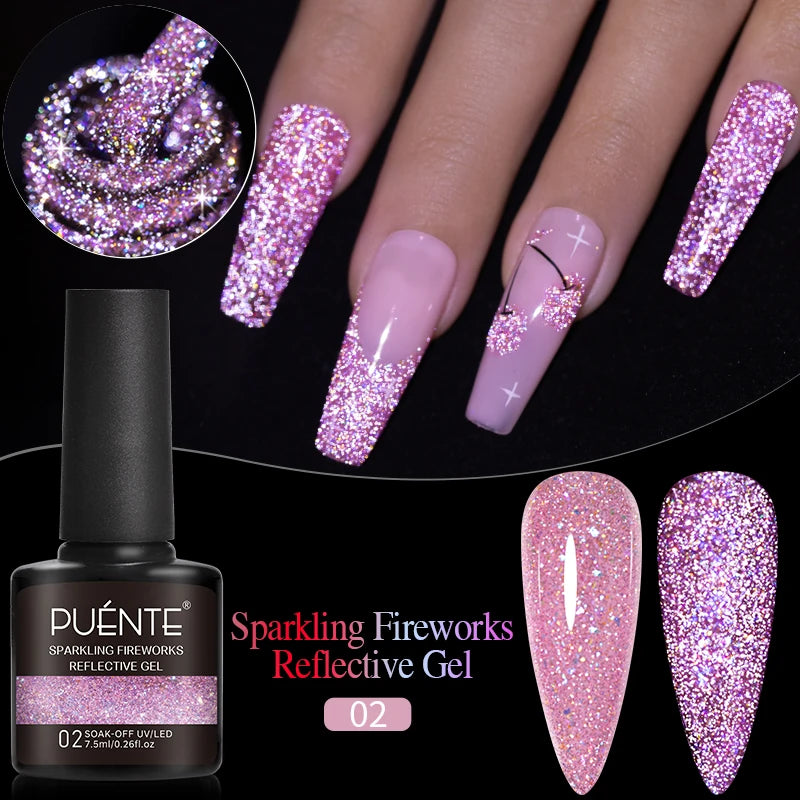 7.5ML Sparkling Reflective Glitter Gel Nail Polish Pink Purple Red Blue Colors Dark Flashing Nail Gel Soak Off UV Nail Varnish