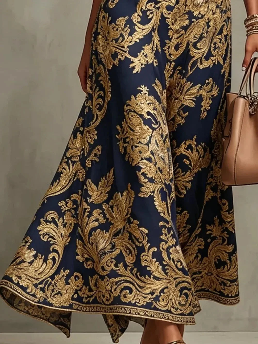 Baroque Print Halter Neck Maxi Dress Sleeveless High Waist A-Line Formal Evening Gown Elegant Vintage Party Dress for Women