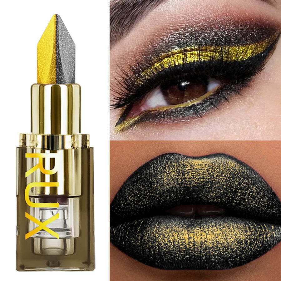 1pc Two-tone Color Glitter Lipstick Non-stick Cup Matte Black&yellow Lip or Eye Makeup Diamond Lipstick or for Eye Shadow Gifts