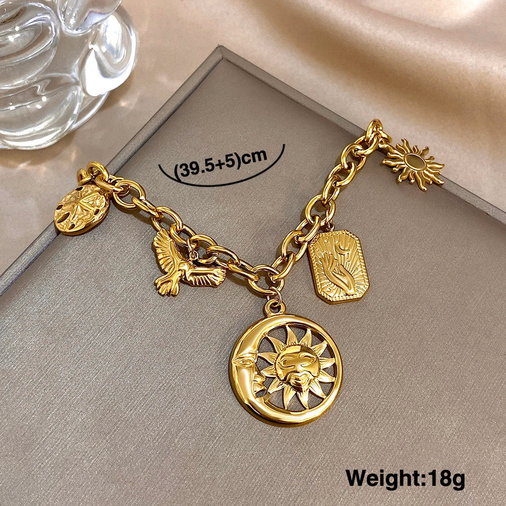Greatera Stainless Steel Sun Moon Multi Accessory Necklace Gold Color Pearl Pendant Waterproof Light Luxury Jewelry For...