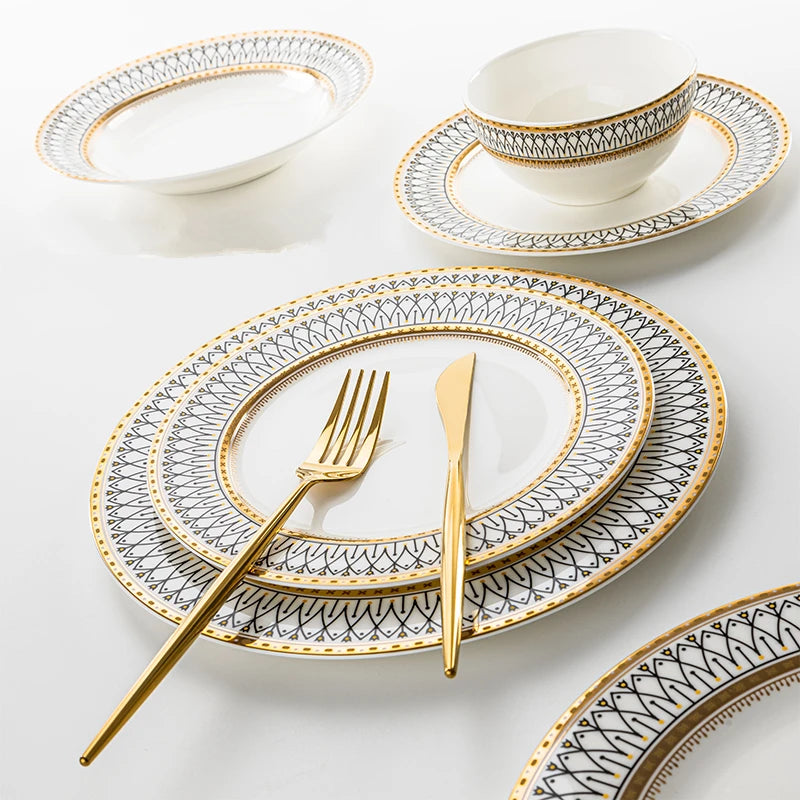 Nordic Fine Bone China Plates Set Dinner Serving Kitchen Dessert Plate Dish Tableware Porcelain Plate Bowl Dishware...
