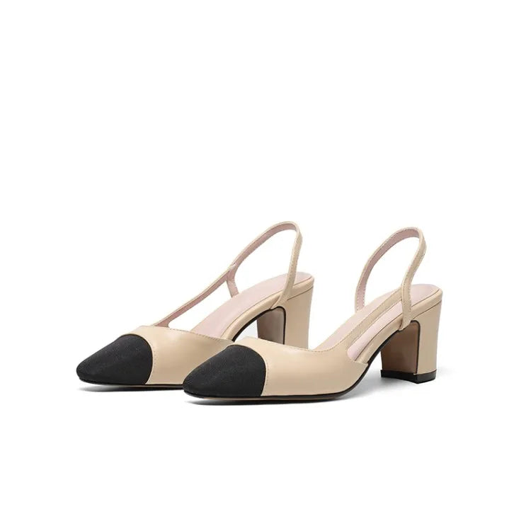 Big Size 45 Women Slingbacks Shoes High Heels Thick High Heel Leather Mixed Colors Pumps Ladies - Kimlud