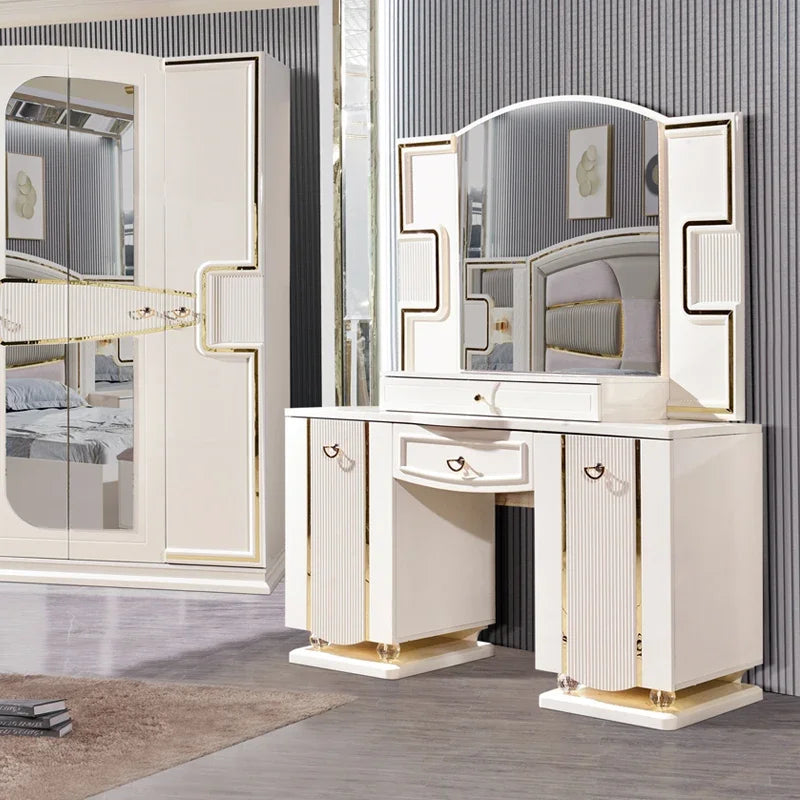 A Modern White Luxury King Size Leather Bedroom Bed Double Home Master Room Queen Wooden Full Mdf Bedroom Sets Furniture - Kimlud
