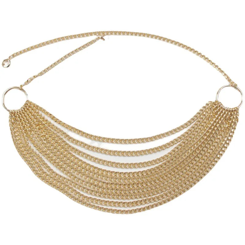 New Fashion Designer Metal Chain Belt For Women Golden Personality Hip Hop Style Tassel Belts Goth Waistband Dress Accessory