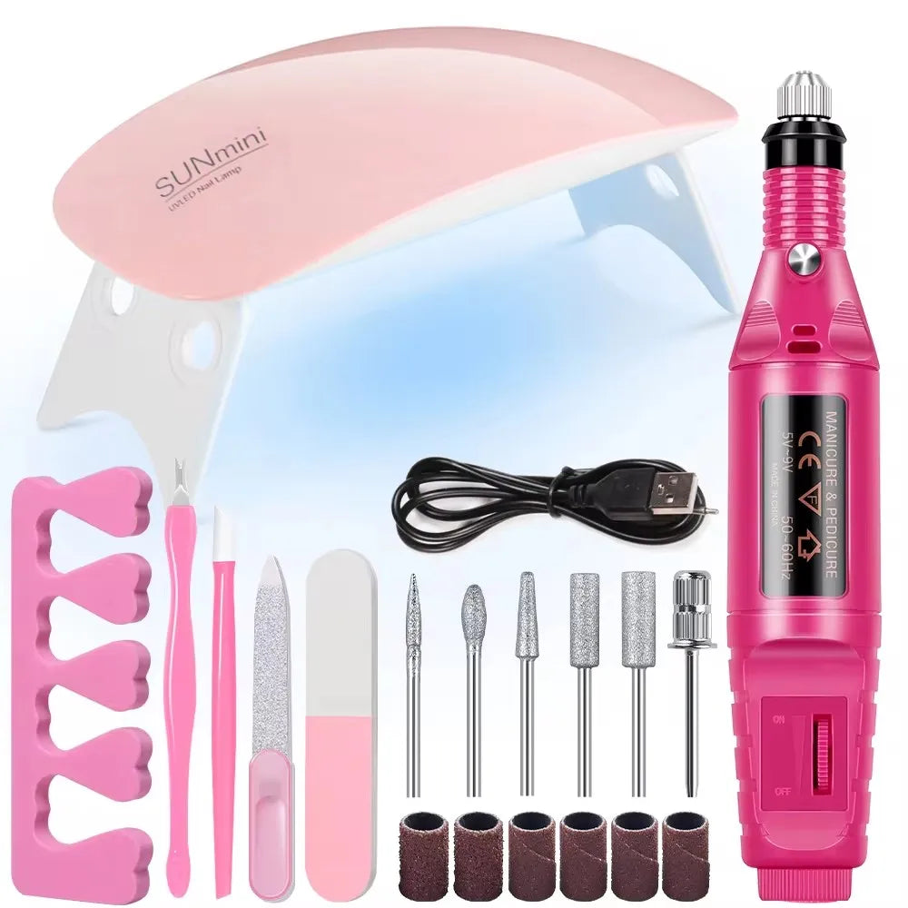 LINMANDA Professional USB Electric Nail Drill Polish File Kit with UV LED Nail Lamp Gel Manicure Dryer Lamp Acrylic Starter Set