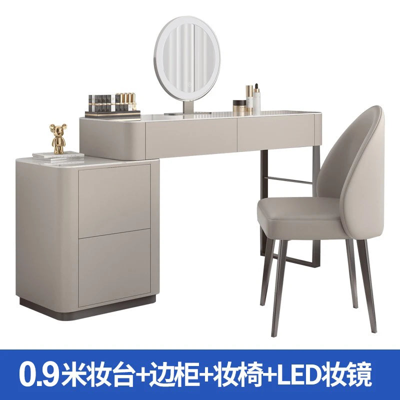 Luxury Led Light Dressing Table Mirror Grey Bedroom Girls Dressing Table Drawer European Makeup Comodas Con Cajones...