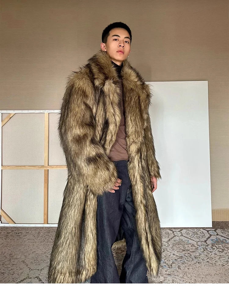 Men's fur coat, Wolf fur, fox fur, lapel long overcoat, winter windproof and warm windbreaker, large size | Kimlud...