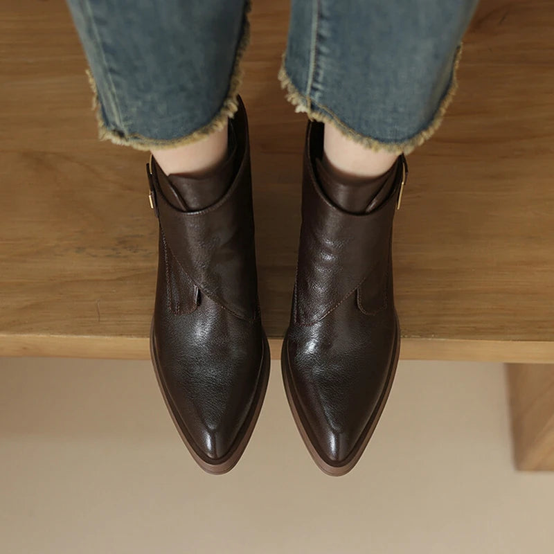 NEW Autumn/Winter Women Boots Genuine Leather Shoes for Women Pointed Toe Chunky Heel Shoe High Heel Modern Boots Platform Shoes