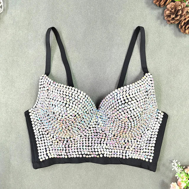 Quality Pearl Tank Tops Rhinestone Women Crop Top Club Clothes Streetwear Y2K Corset Woman Shaper Camis Fashion Feamale Clothing