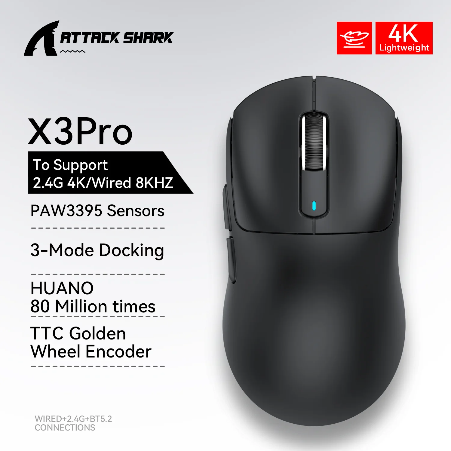 Attack Shark X3Pro X3 Wireless Mouse Lightweight PAW3395 26000dpi Tri-Mode Connection Macro Gaming Mouse for Win/Xbox/PS/Mac