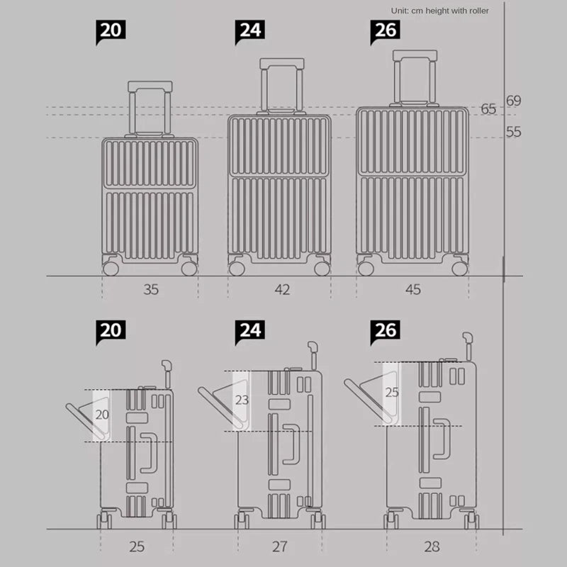 New Front Opening Luggage 24 inch USB Multifunctional Suitcase 20“ Boarding Trolley case 26 inch Large Capacity with Cup holder