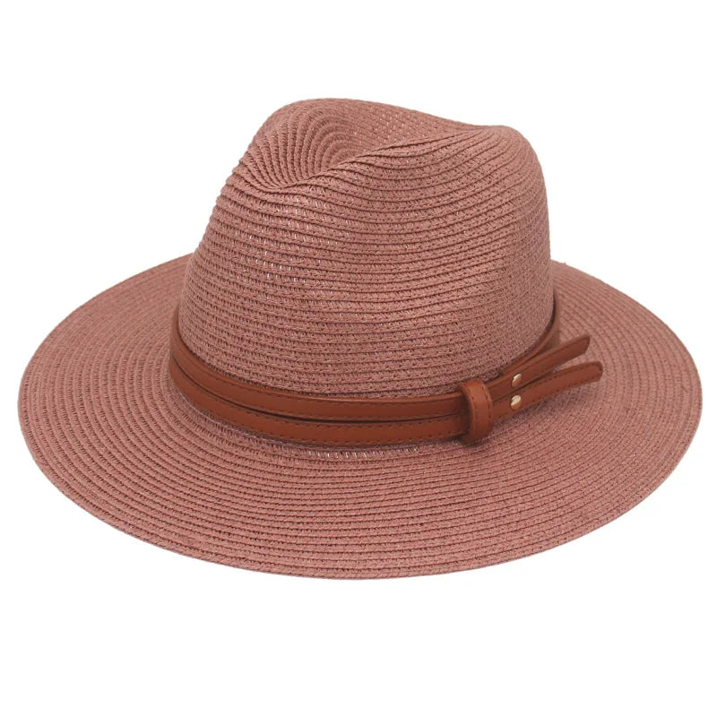 Summer Straw Sun Hat Panama Hats Grass Knitted Gift Hat Breathable Leisure Jazz Hat European American Style Straw Hat Beach Caps - Kimlud